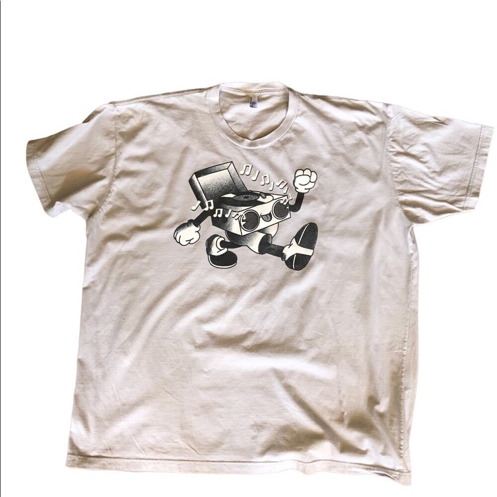 American Apparel T-Shirt 3XL Casual Music 100% Cotton Graphic Cartoon Tee White